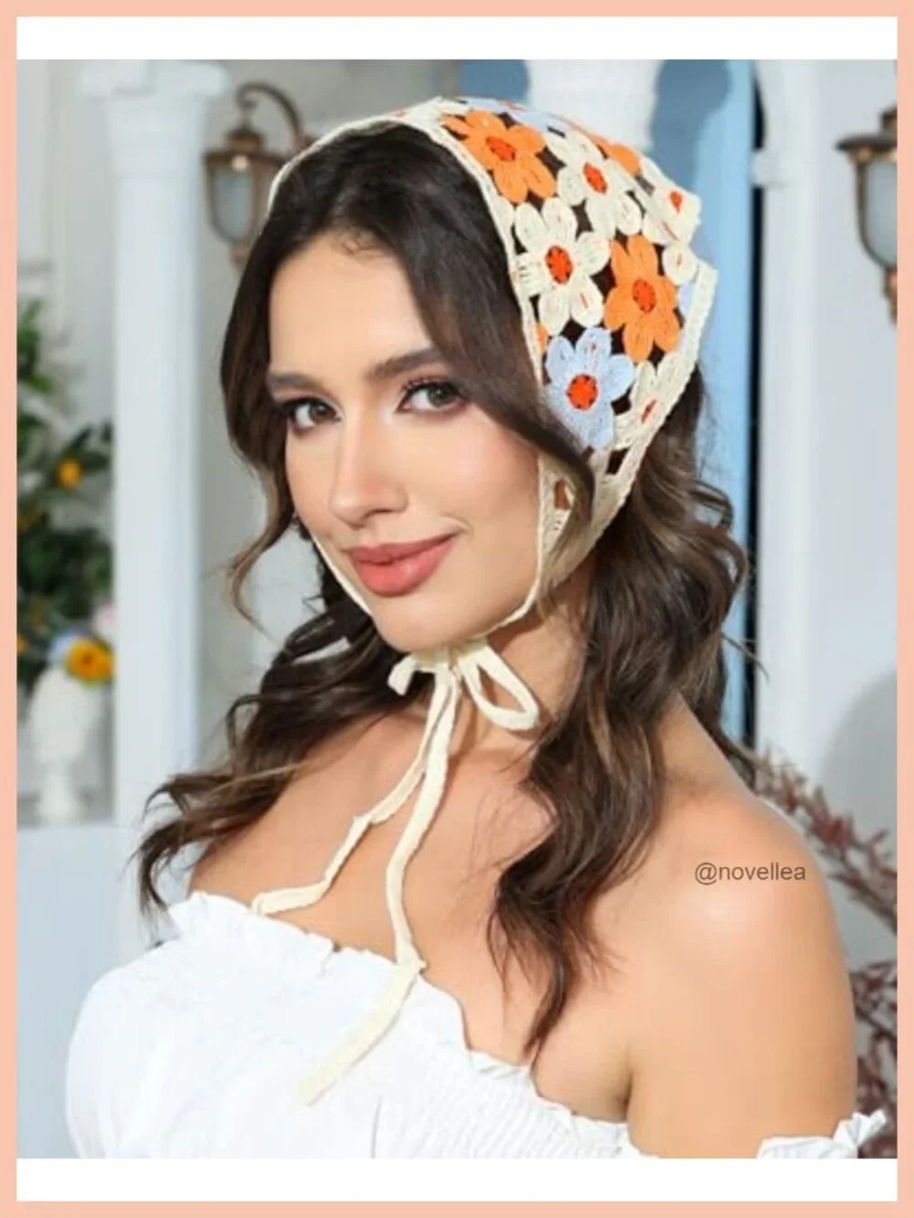 Crochet Head Scarf Bandanas Knit Headband Scarf Tie-Back Floral Headscarf